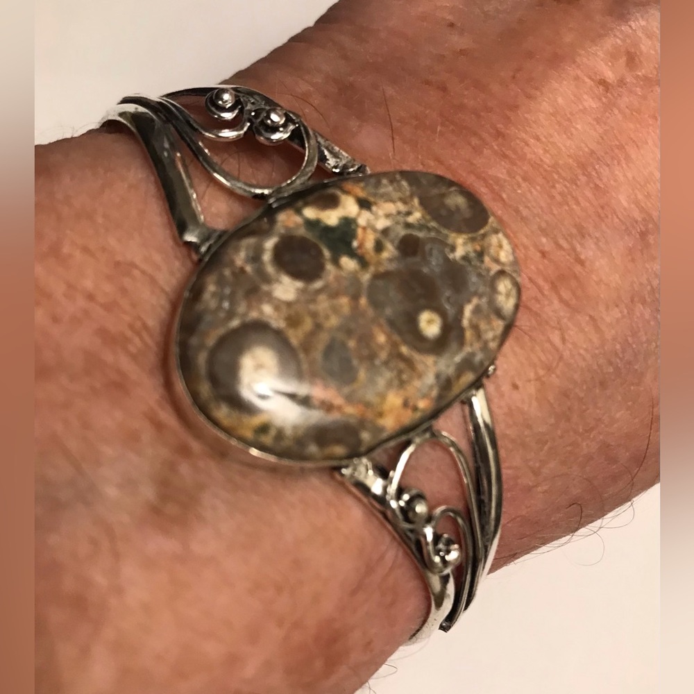 Viper Skin Jasper Stamped 925 Sterling Silver Cuff Bracelet